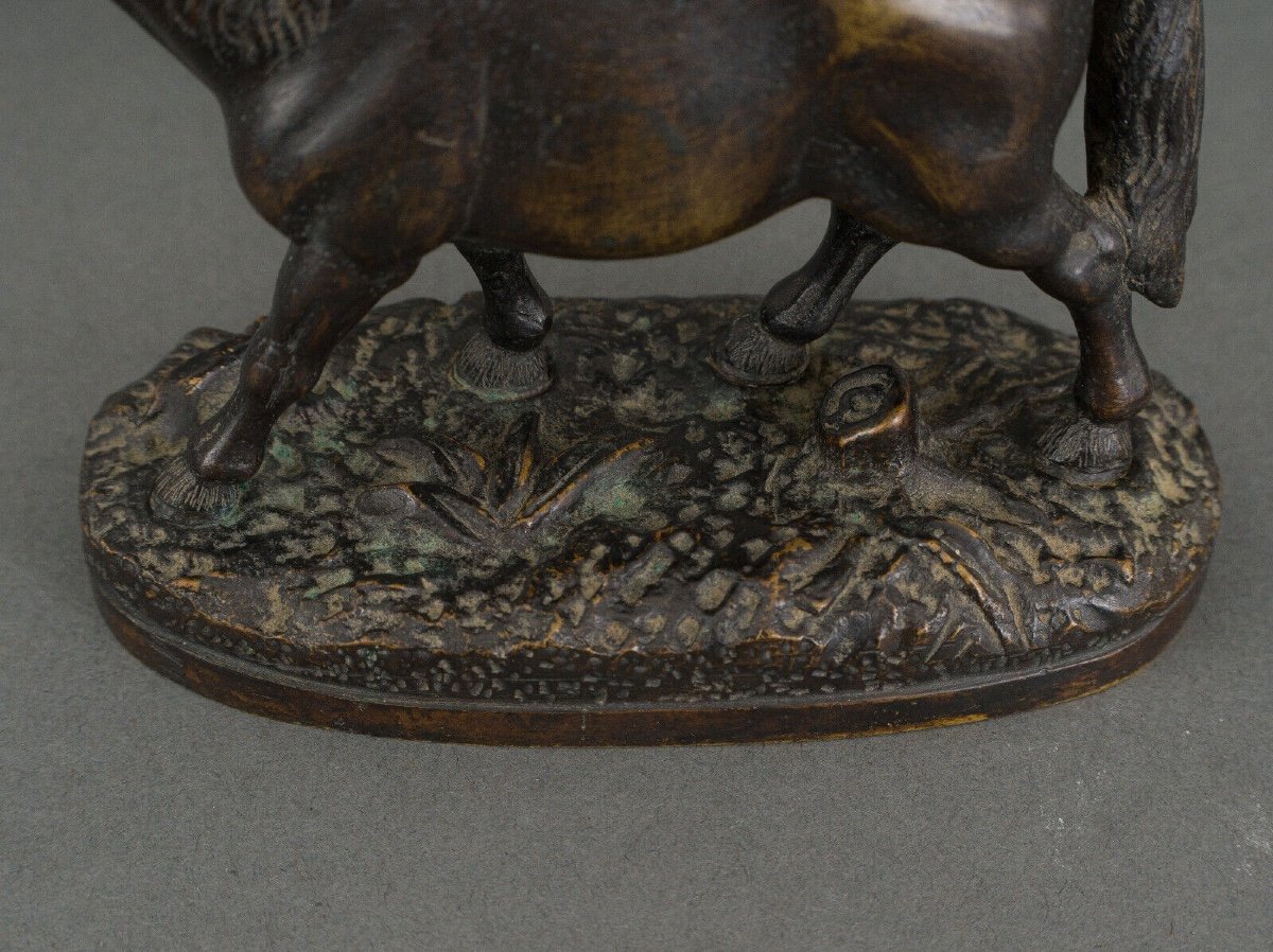 19th Century Bronze Draft Horse With Dark Brown Patina-photo-7