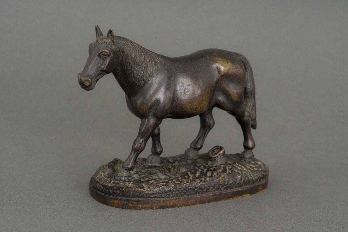 19th Century Bronze Draft Horse With Dark Brown Patina
