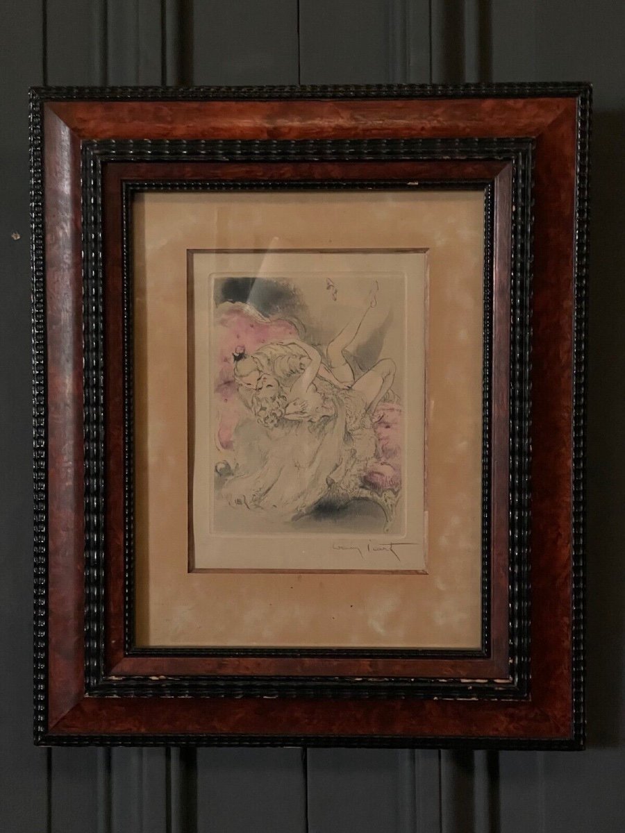 Lithographie de Louis Icart représentant un couple érotique XXe-photo-3