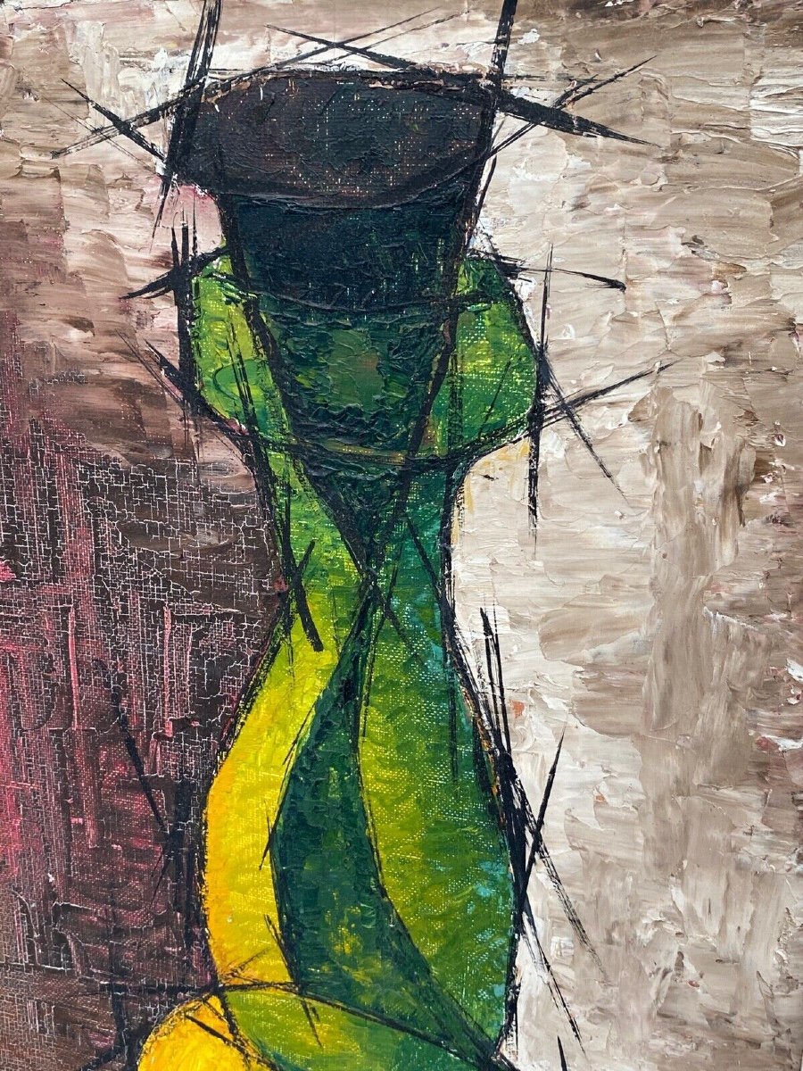 Oil On Panel Composition Signed Lione S. Bottle 1960-photo-1