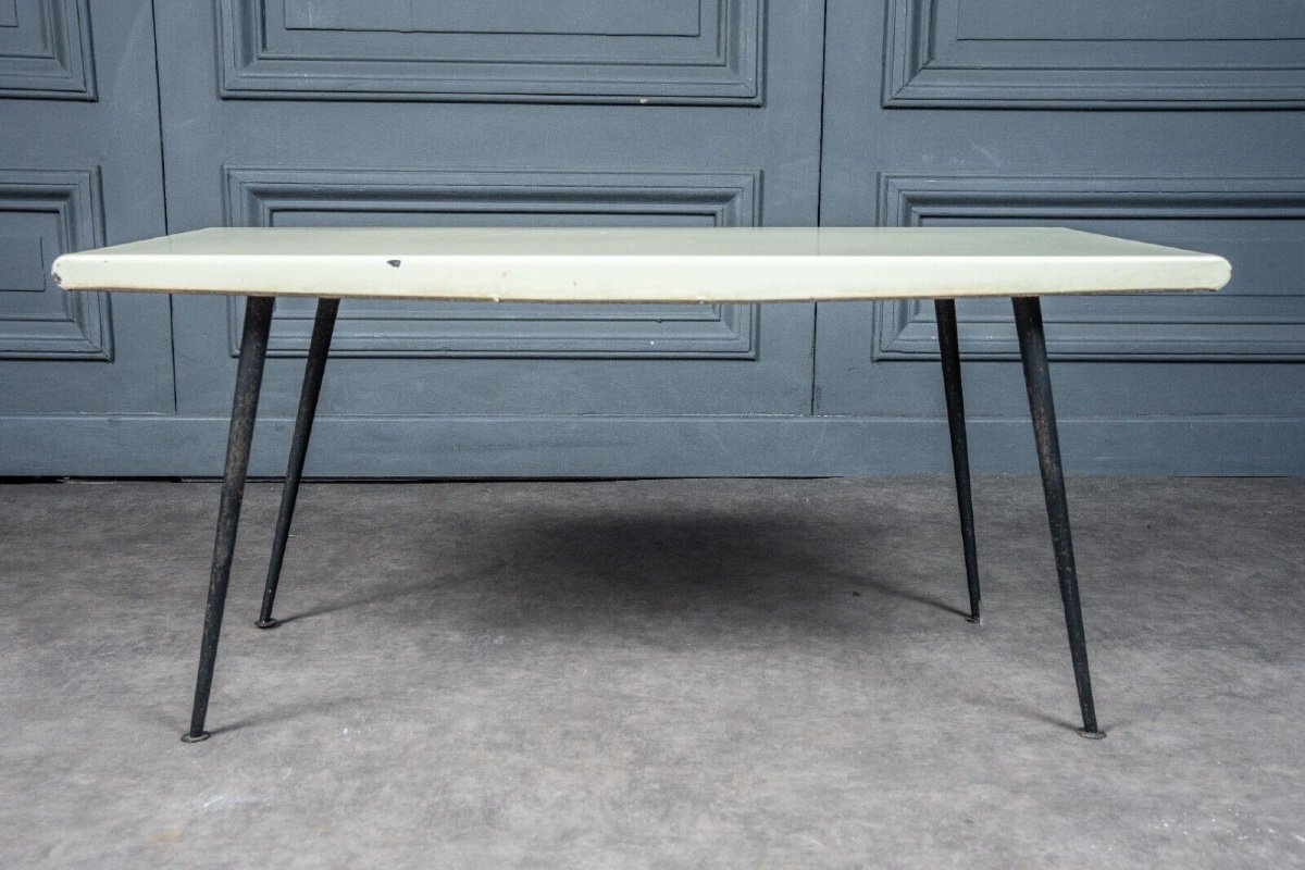 1960 Coffee Table With Cream Top And Tubular Design Legs-photo-4