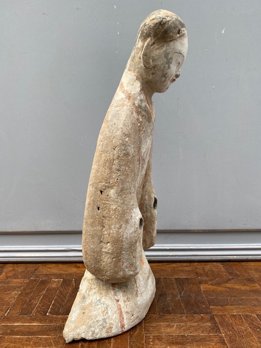 China Kneeling Court Lady In Gray Terracotta-photo-2