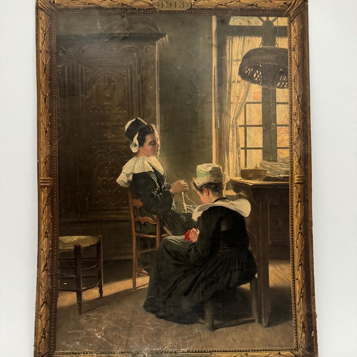 Sign Read On Cardboard Illustrated With Two Breton Women In Costume-photo-2