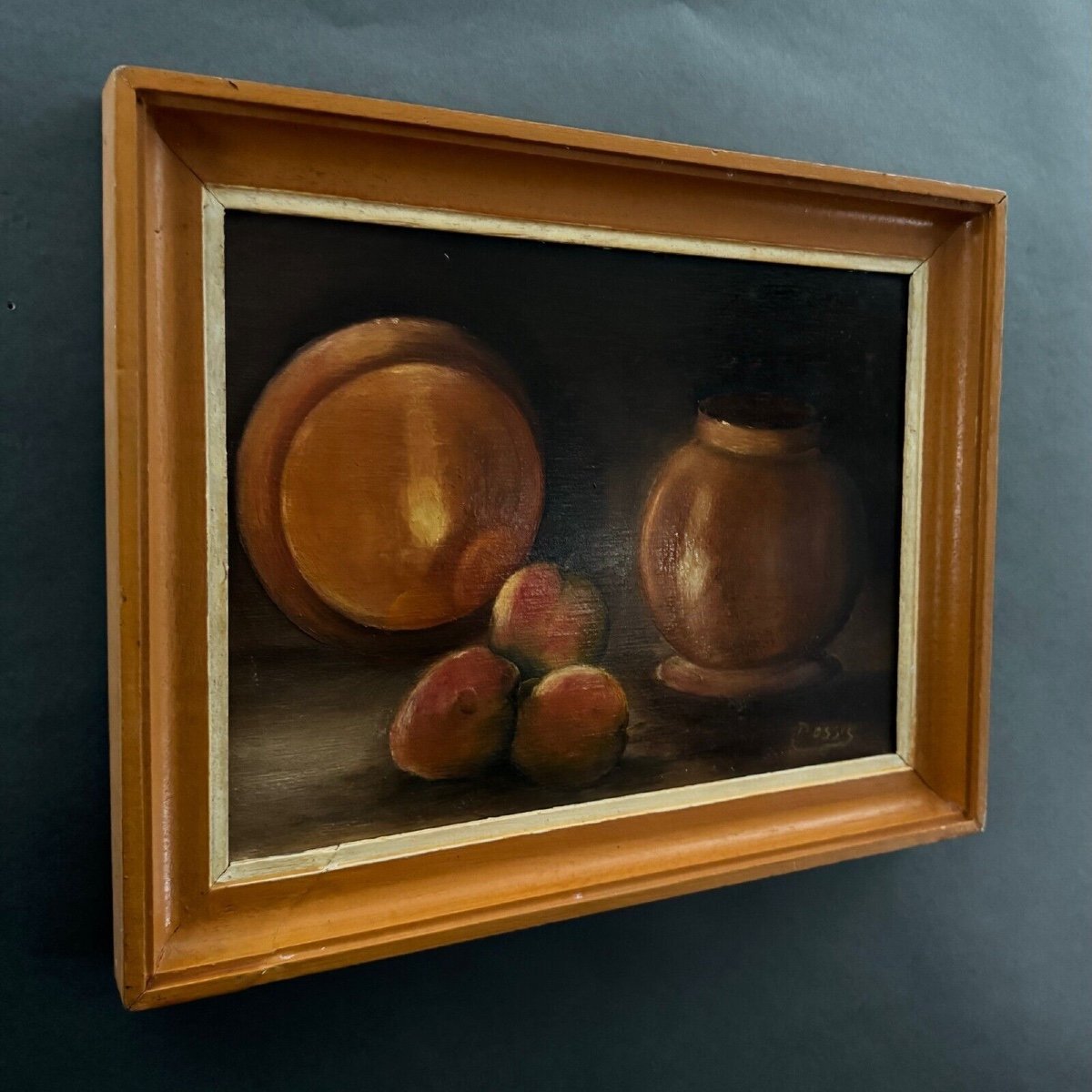 Huile sur panneau par Possis nature morte aux fruits XXe-photo-3
