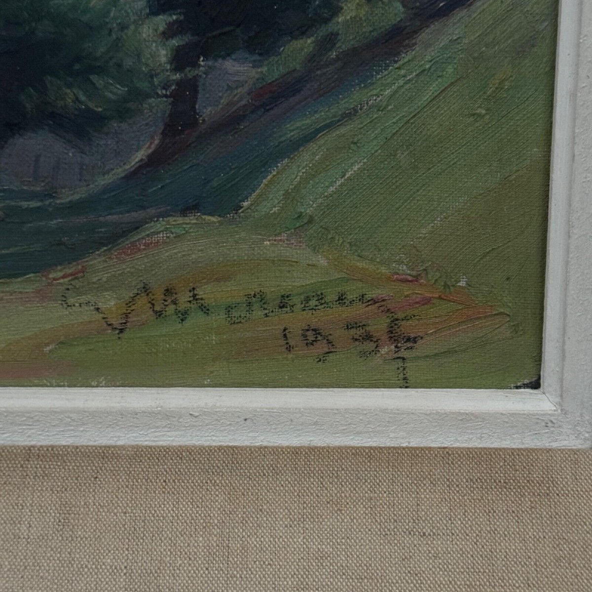 Huile sur carton par Mereau 1936 représentant un bosquet d'arbres-photo-3