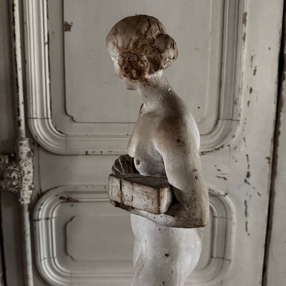 Workshop Plaster Statue By Charles Filleul, Female Subject In 20th Century Box-photo-3