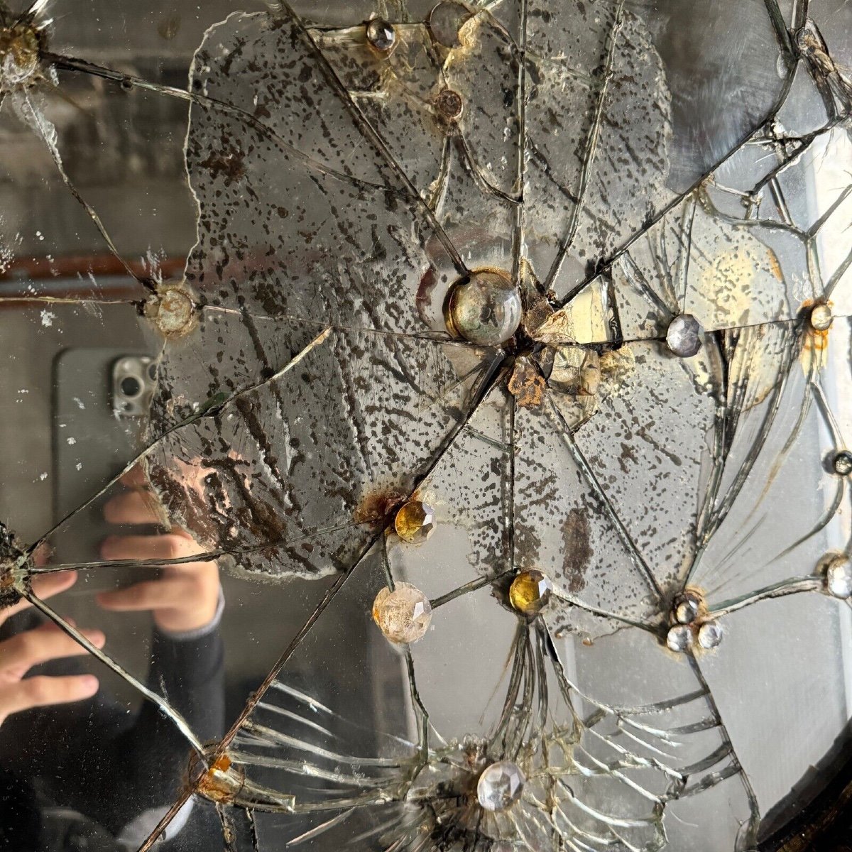 Miroir Constellation par Fitterman Paris 1970 laiton cuivré-photo-1