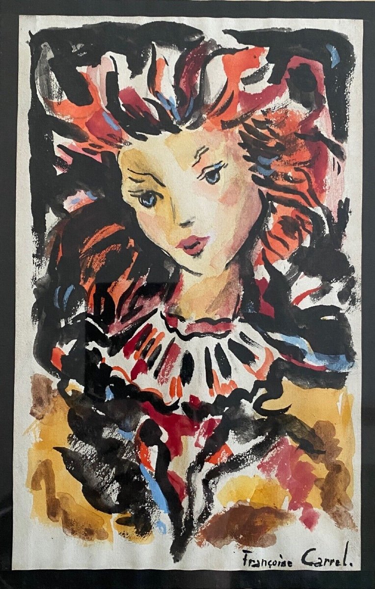 Watercolor On Paper Portrait Of A Young Woman By Françoise Carrel -photo-4