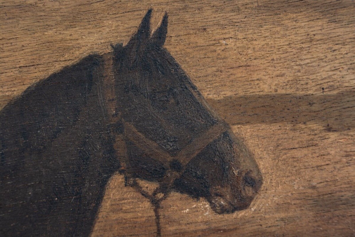 19th Century Oil On Panel Representing A Horse-photo-3