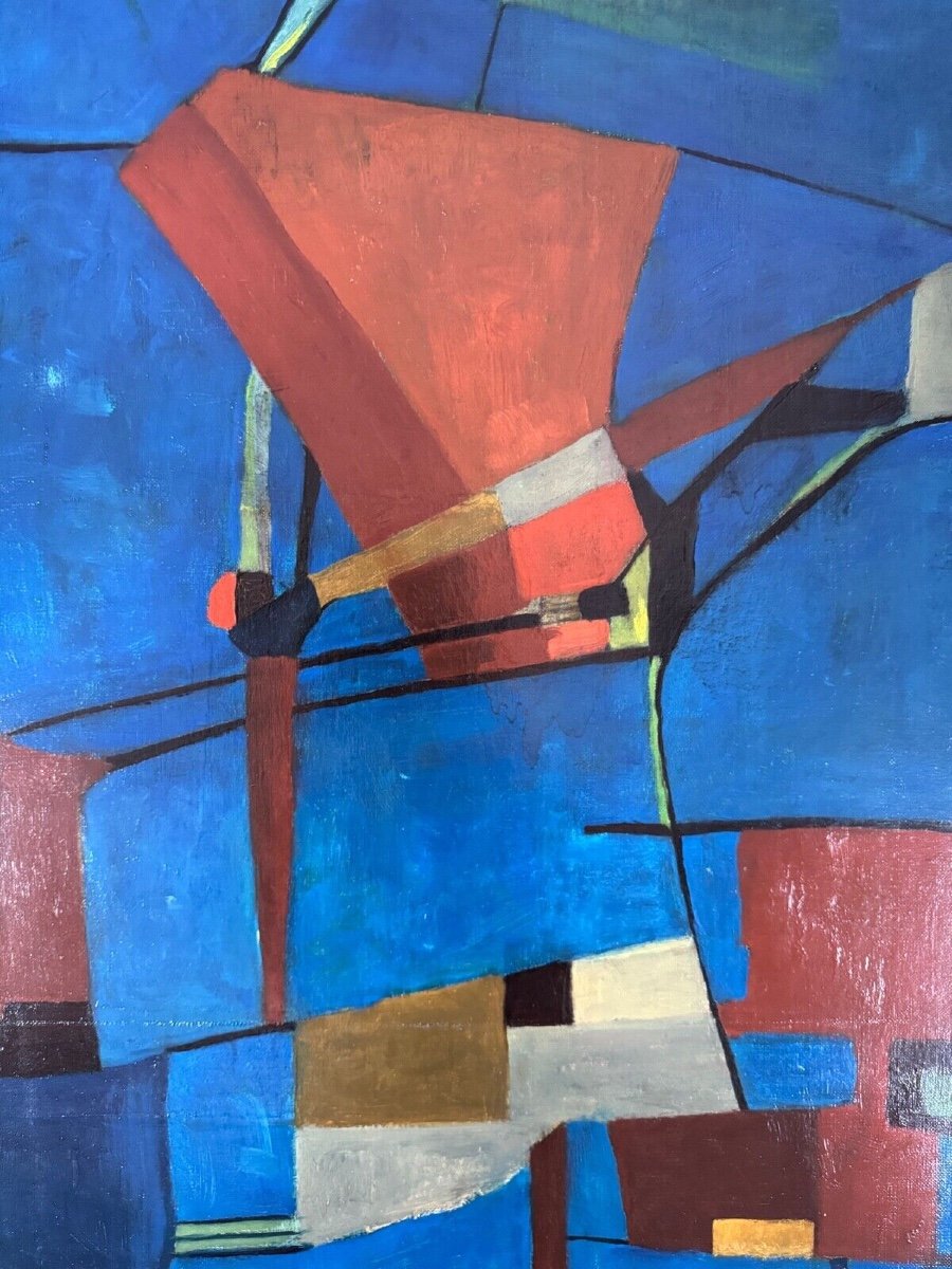 Oil On Canvas By Jean Billecocq 20th Century Geometric Abstraction-photo-2