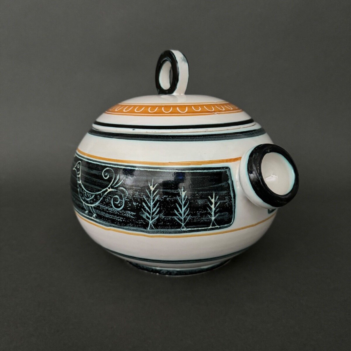 1960 Soup Tureen By Yvon Roy Decorated With Stylized Birds-photo-4