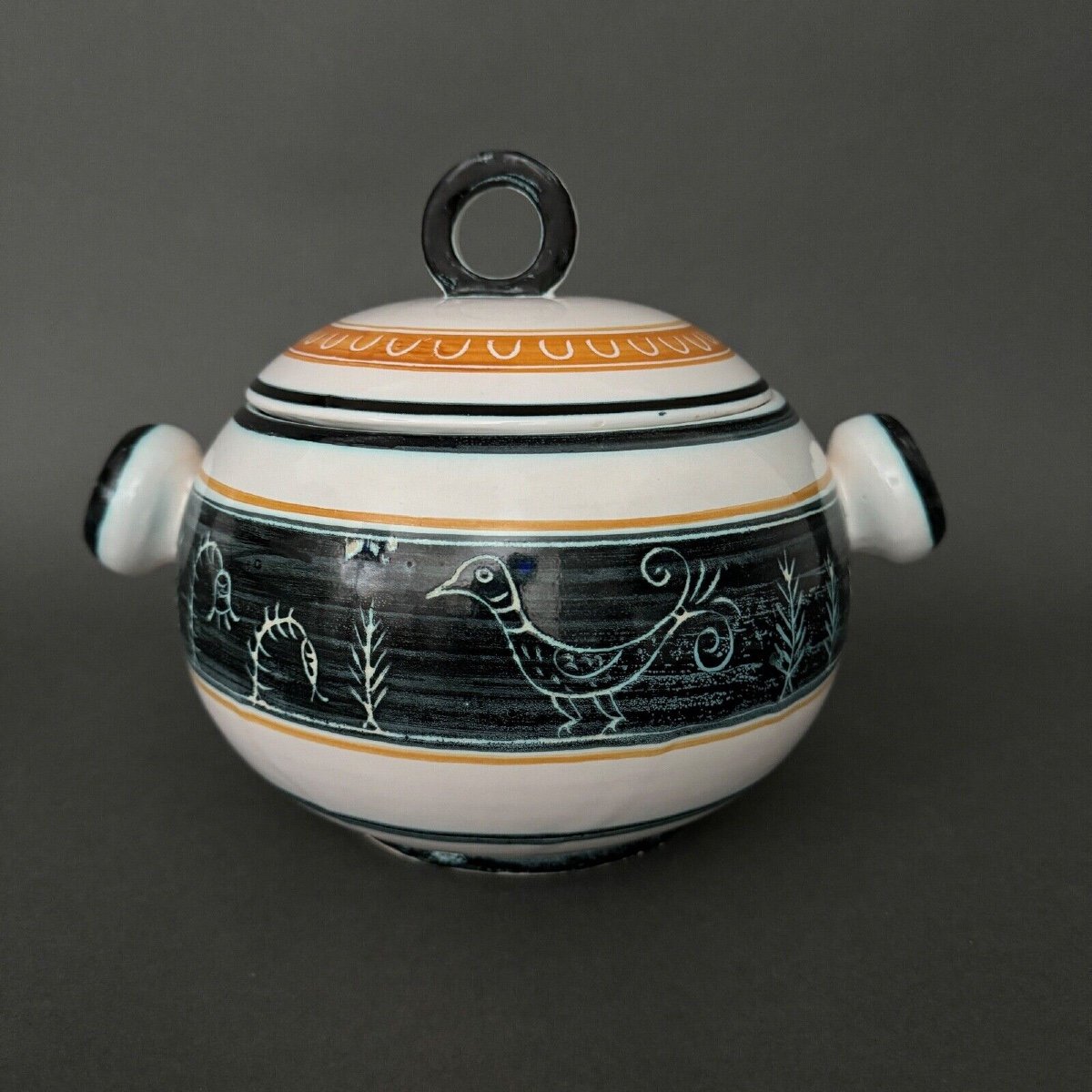 1960 Soup Tureen By Yvon Roy Decorated With Stylized Birds