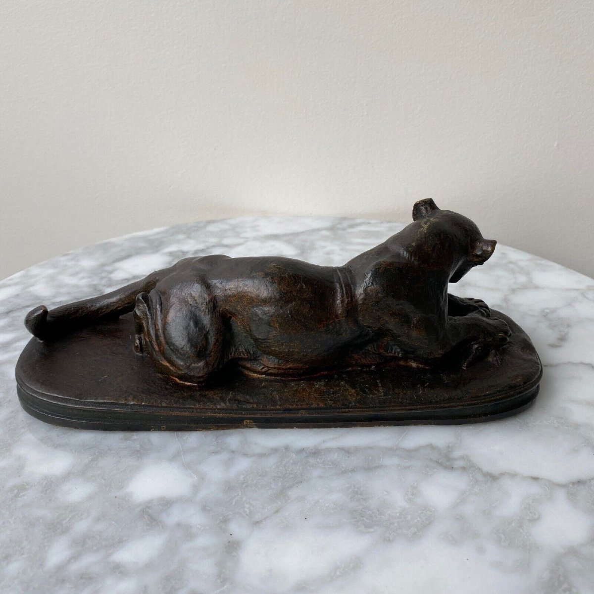 Lioness In Bronze By Edouard Delabrièrre Brown Patina-photo-2