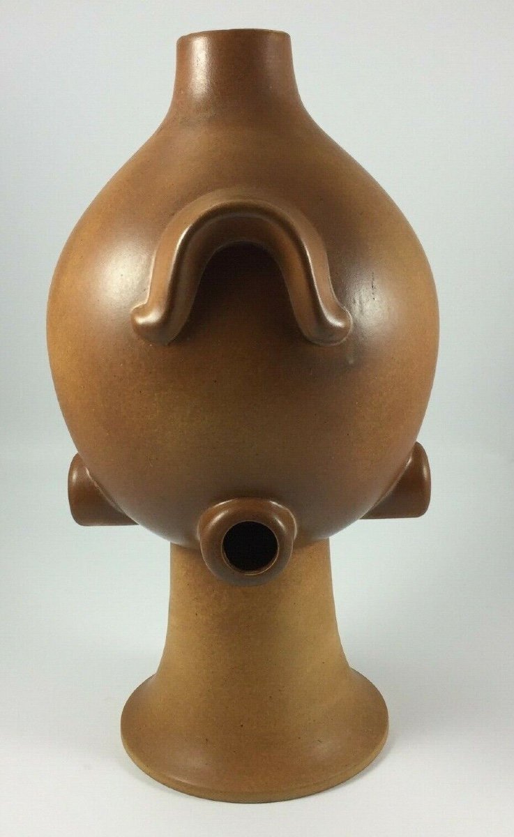 Sculpture en céramique 1960 vintage avec application patine marron-photo-3