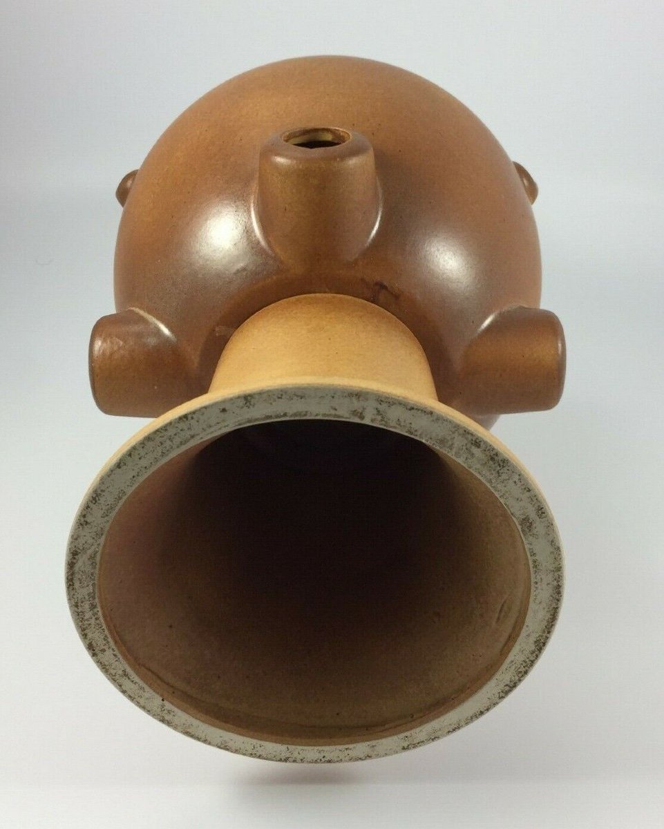 Sculpture en céramique 1960 vintage avec application patine marron-photo-2