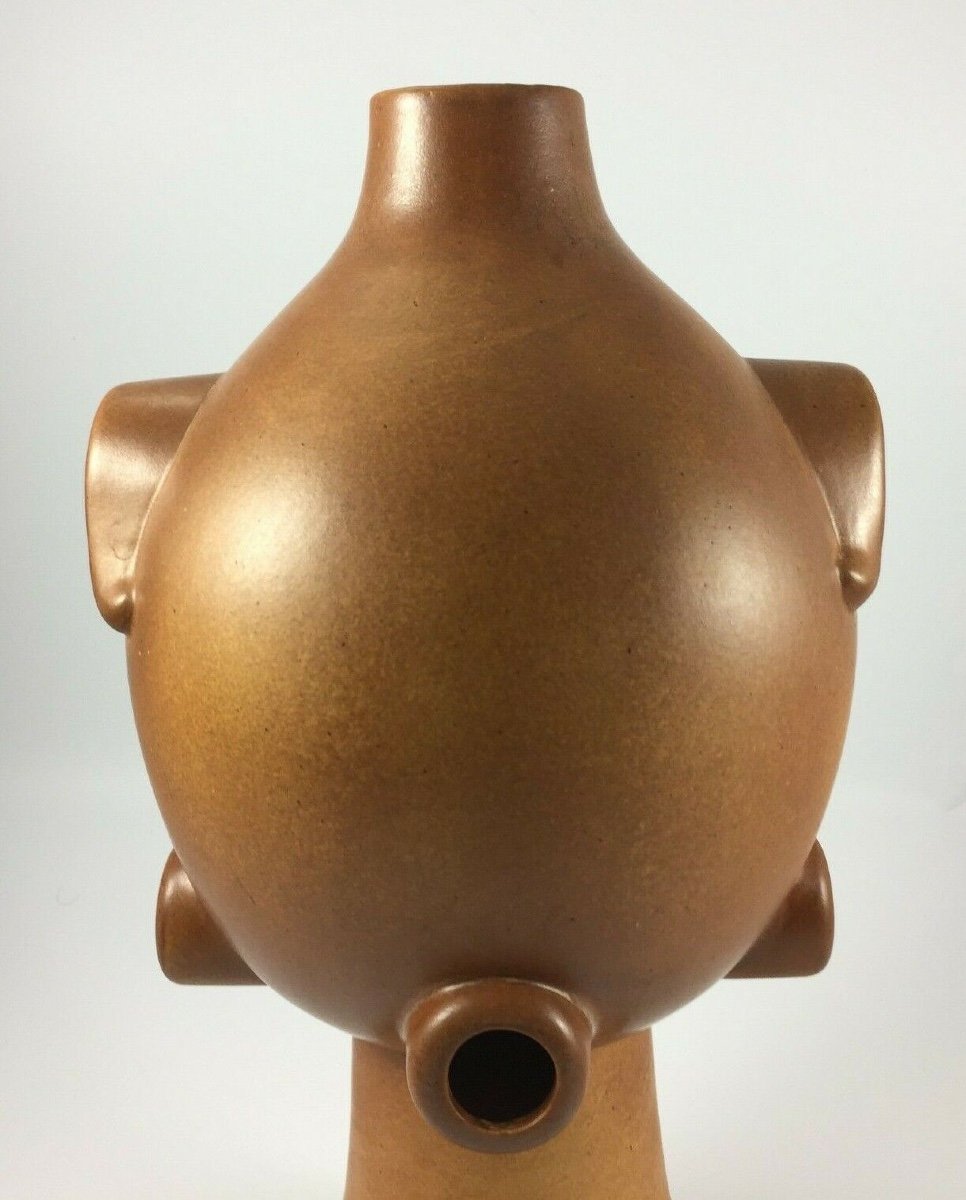 Sculpture en céramique 1960 vintage avec application patine marron-photo-4