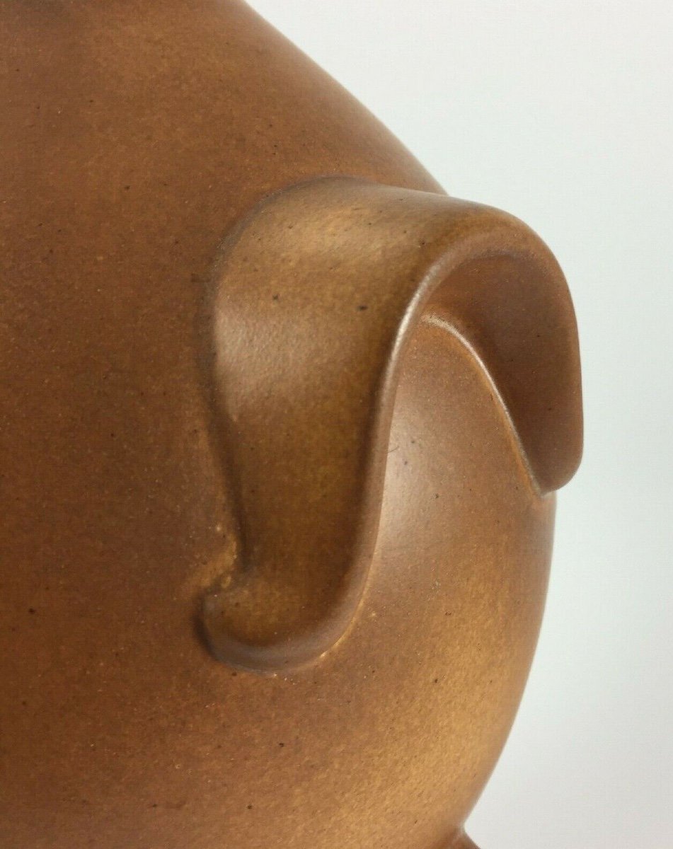 Sculpture en céramique 1960 vintage avec application patine marron-photo-6