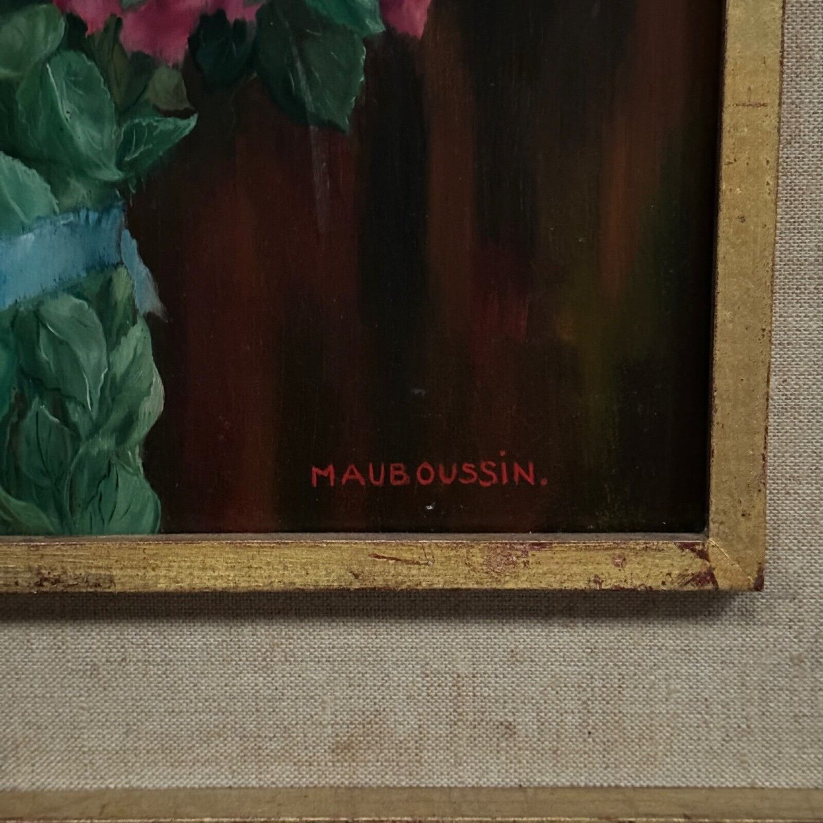 Huile sur bois nature morte bouquet de roses XXe par Mauboussin-photo-4