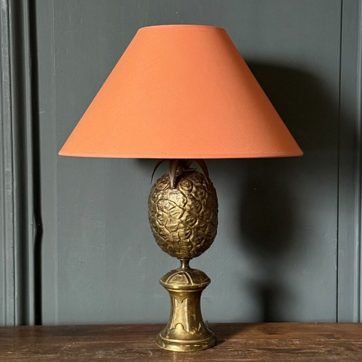 1980 Pineapple Lamp In Gold Metal