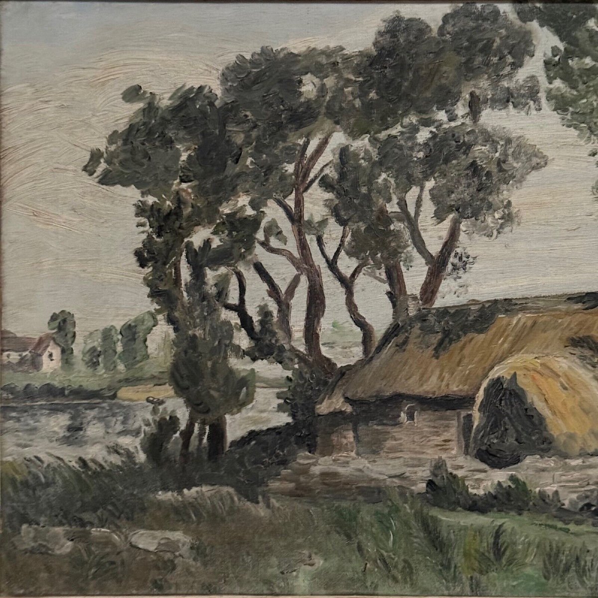 Oil On Canvas Landscape With Vendée Basket By C. Bonno 1949-photo-3
