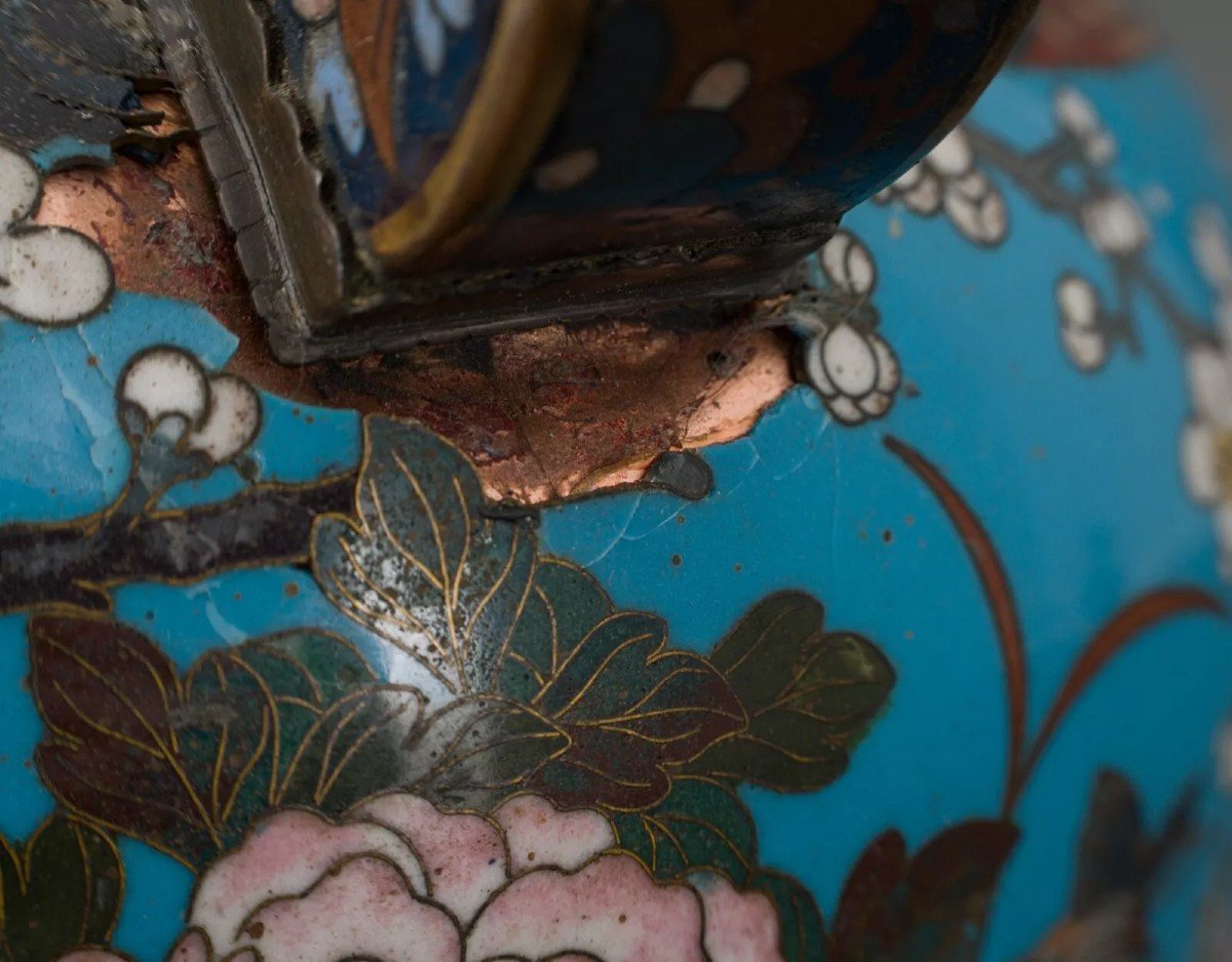 Copper Perfume Burner In Japan With Cloisonné Enamel Decoration, 19th Century-photo-5