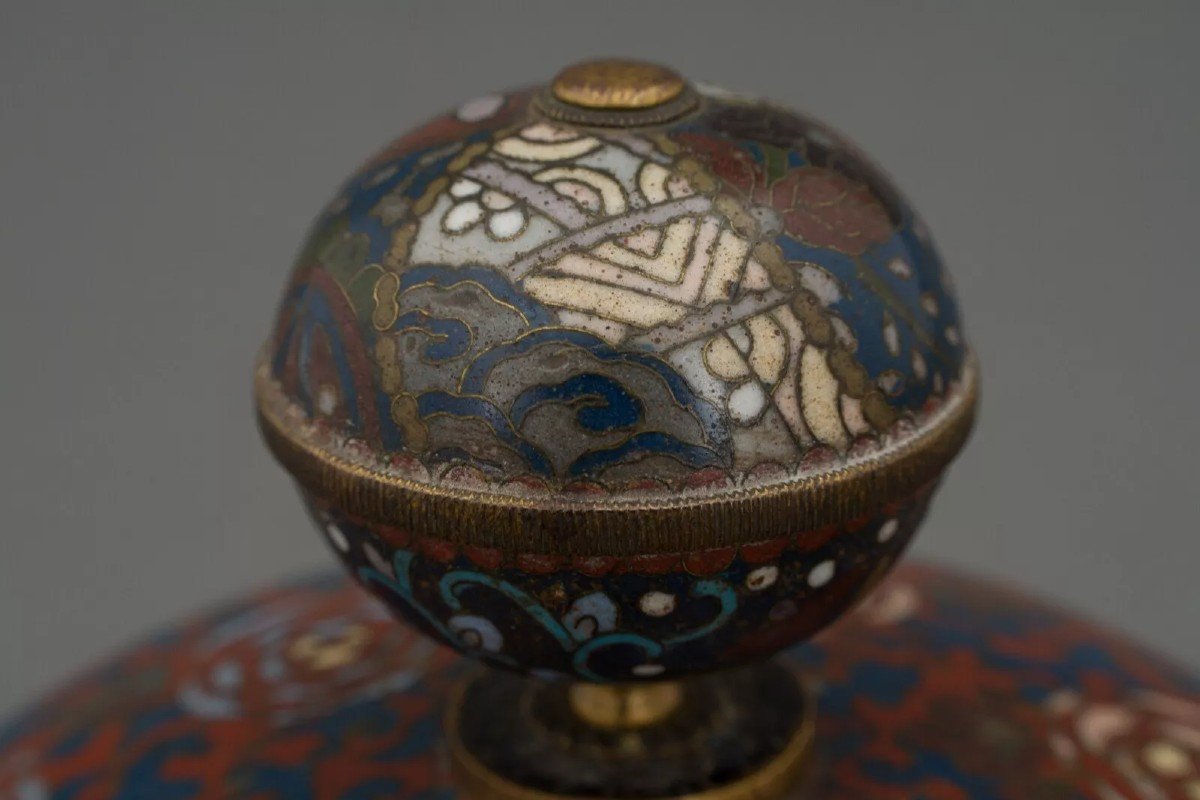 Copper Perfume Burner In Japan With Cloisonné Enamel Decoration, 19th Century-photo-8