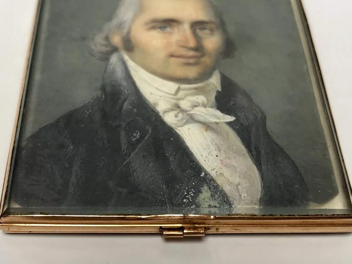 Miniature XVIIIe début XIXe homme en redingote peinte à la main travail de cheveux-photo-4