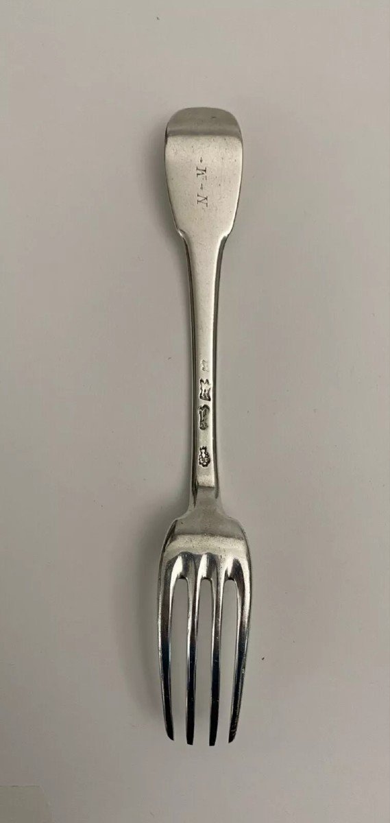 18th Century Solid Silver Fork, Farmers General Hallmark, Monogram Nm-photo-4