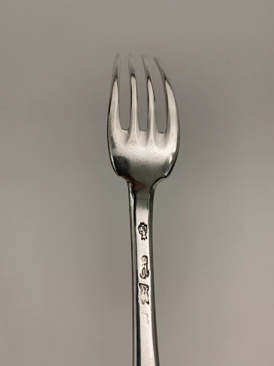 18th Century Solid Silver Fork, Farmers General Hallmark, Monogram Nm-photo-1