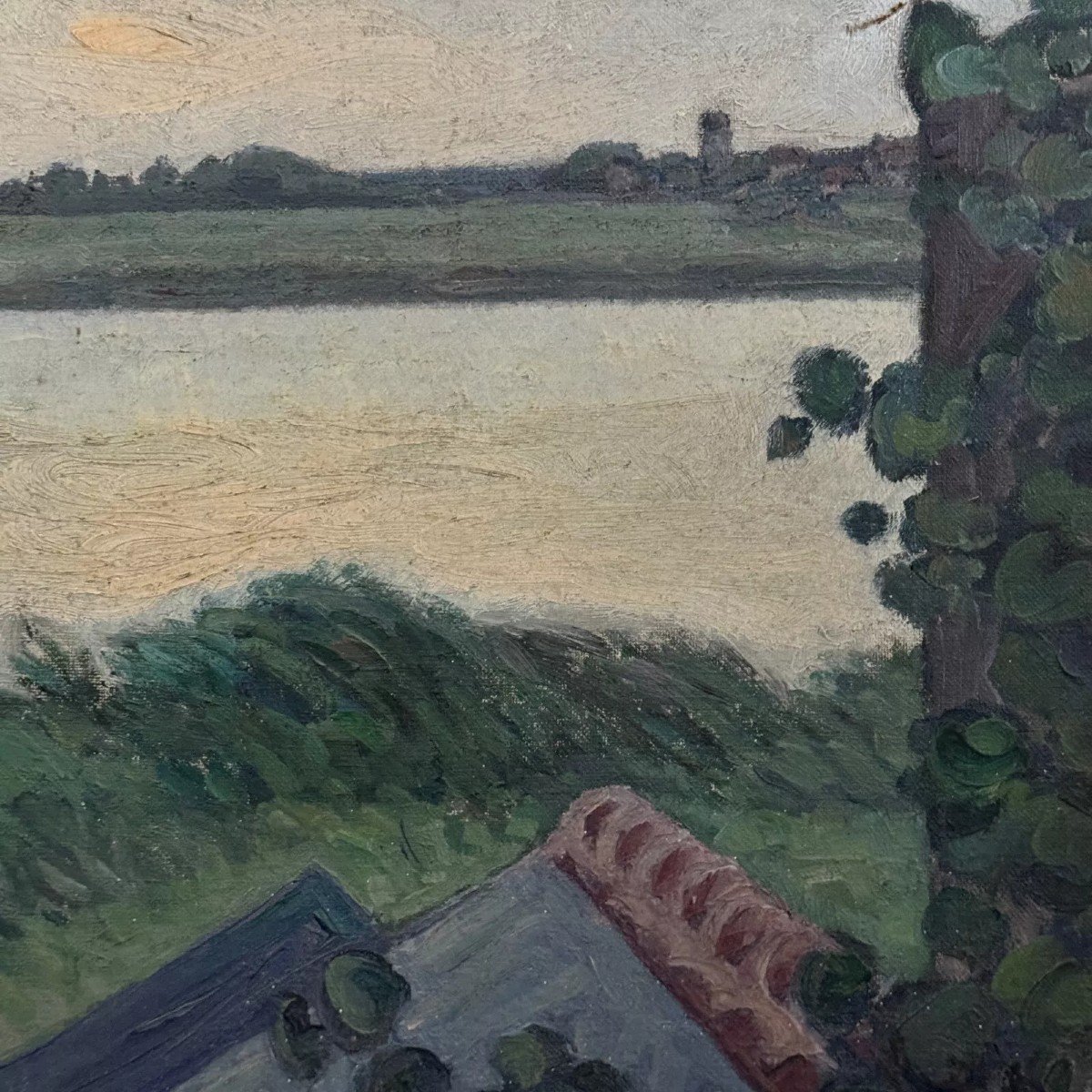 Oil On Cardboard The Loire At The Vivier 20th Century-photo-2