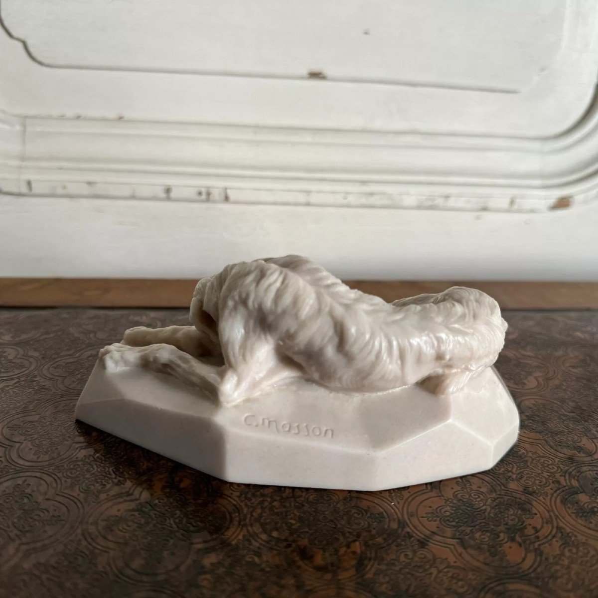 Clovis-edmond Masson Marble Paperweight With Sculpted Greyhound Decoration-photo-2