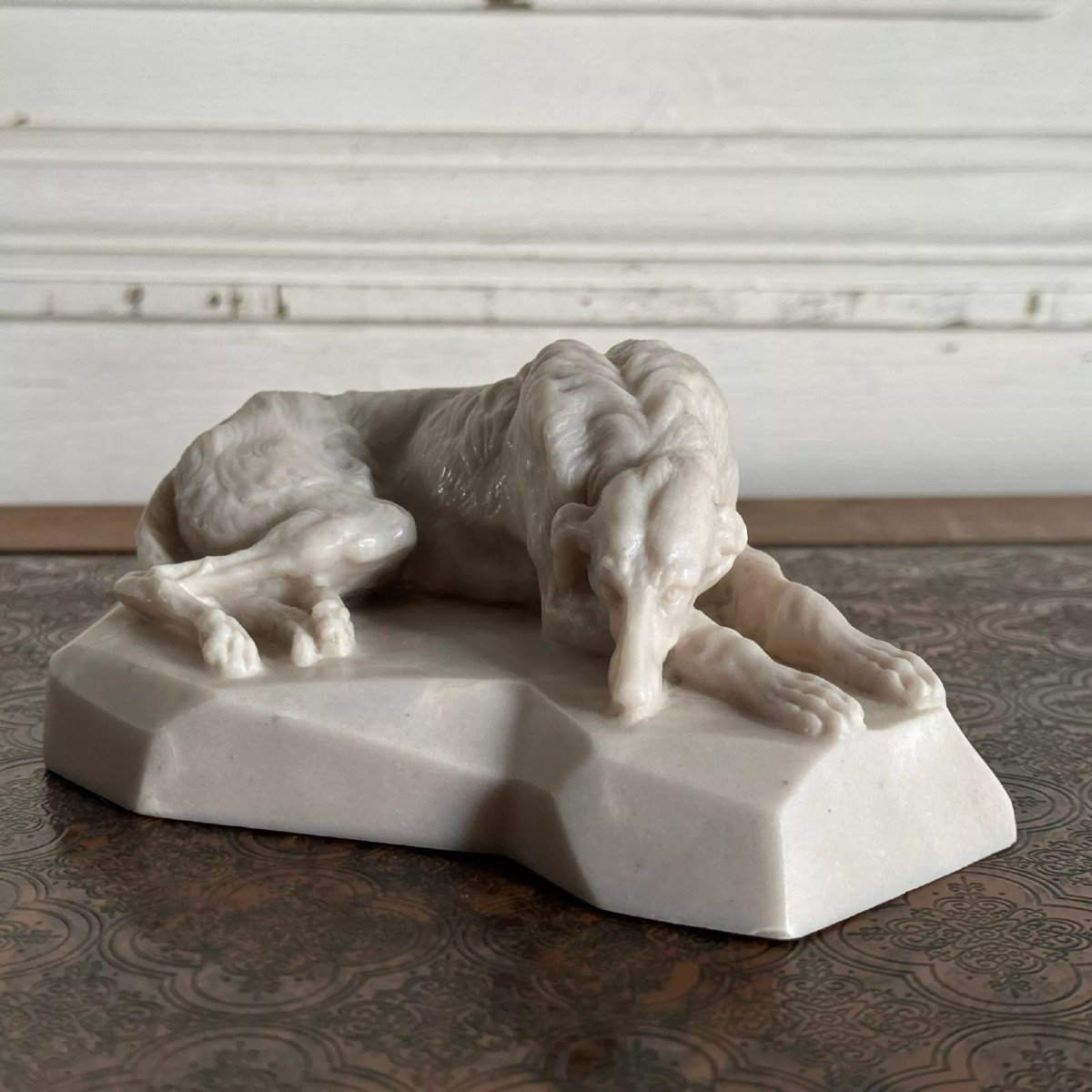 Clovis-edmond Masson Marble Paperweight With Sculpted Greyhound Decoration-photo-3