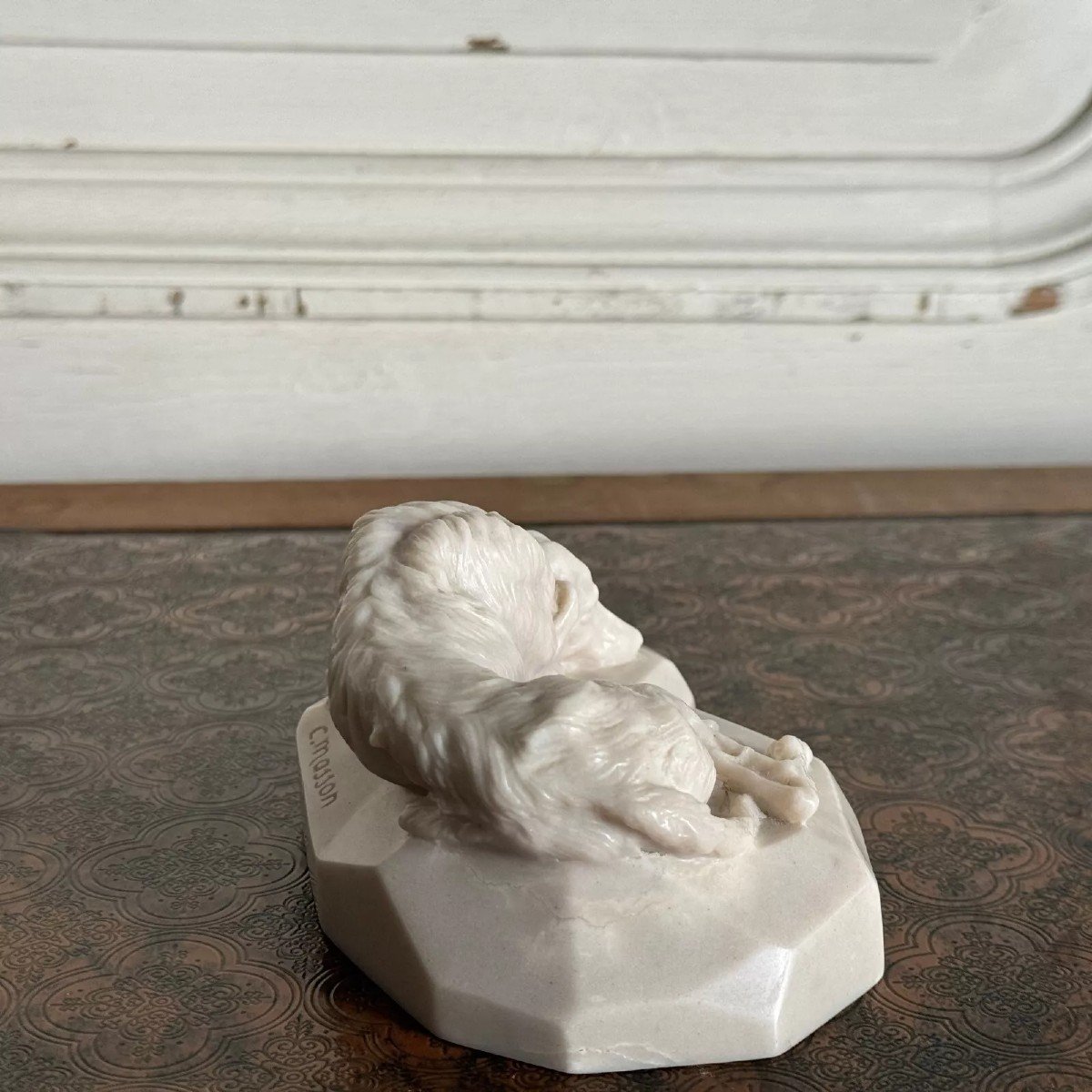 Clovis-edmond Masson Marble Paperweight With Sculpted Greyhound Decoration-photo-4