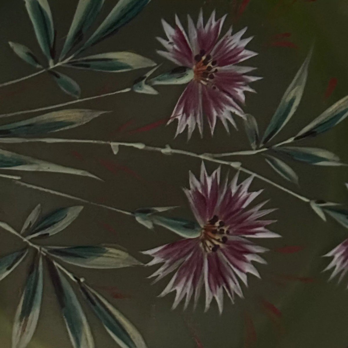 Bonbonnière émaillée Legras 1900 fond vert décor floral-photo-3