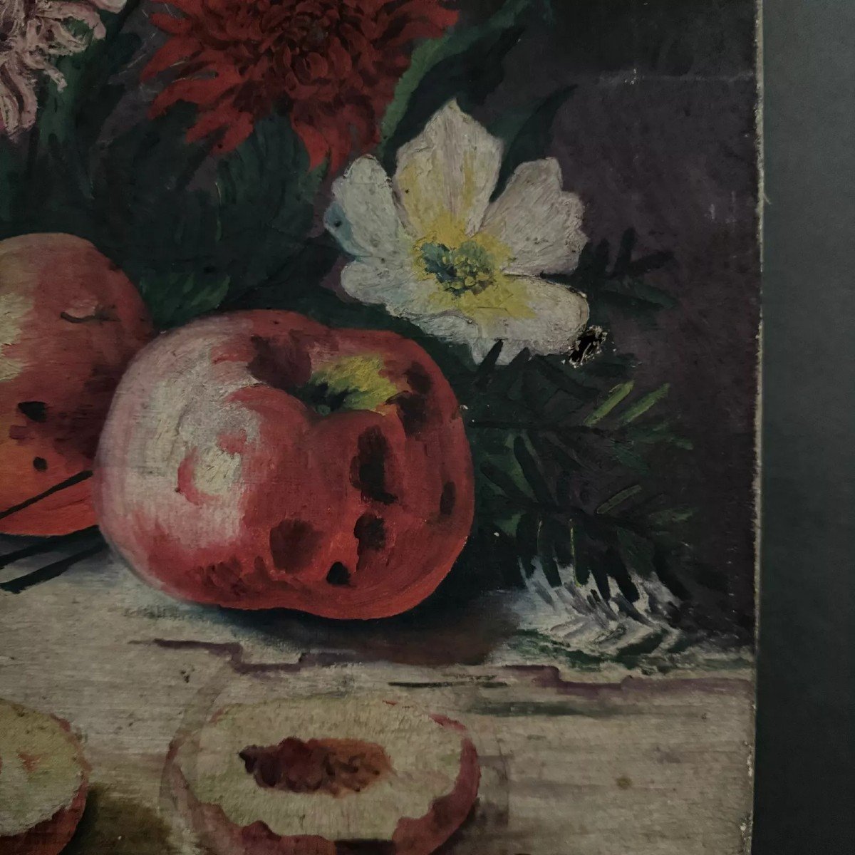 Oil On Canvas Still Life With Fruits And Flowers By L. Parize 20th Century-photo-5