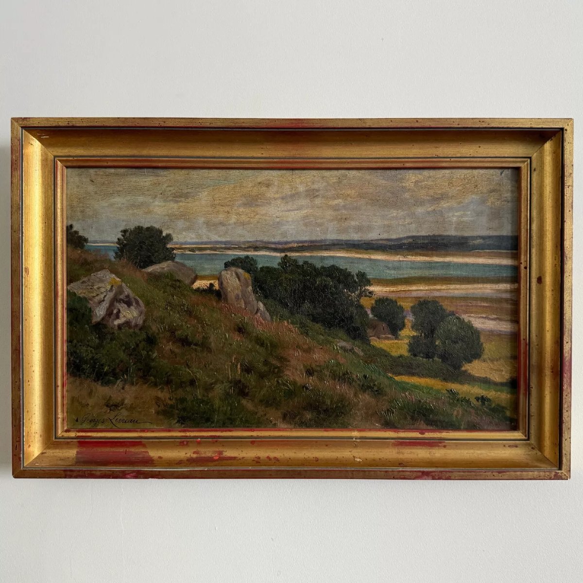 Huile sur toile représentant Plounéour-Trez par Georges Levreau début XXe-photo-2