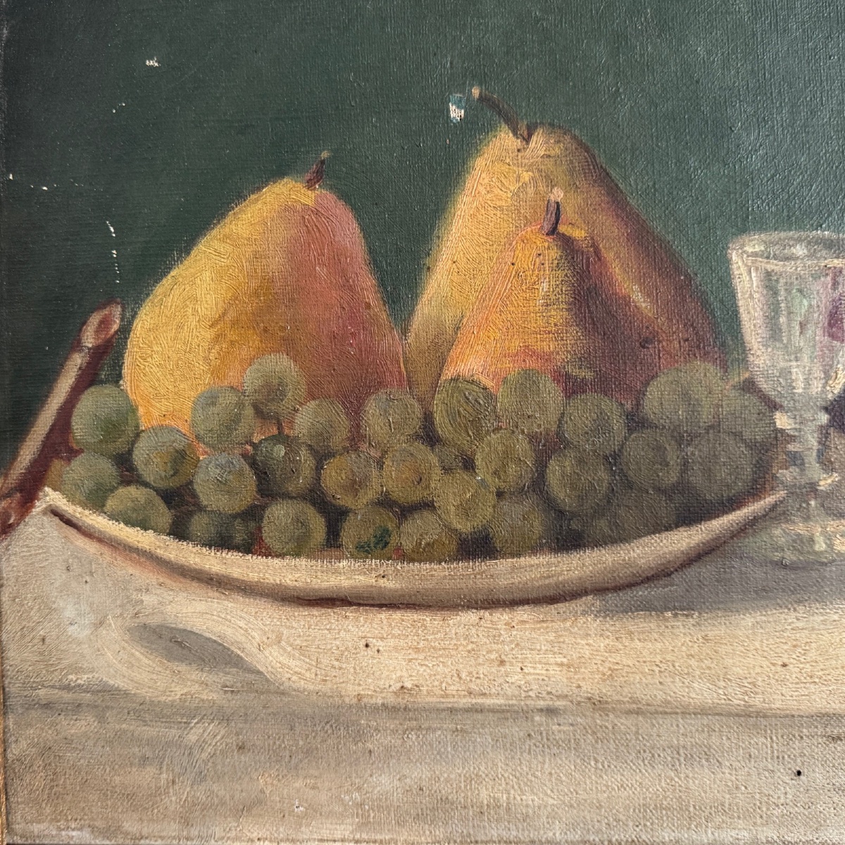 Oil On Canvas Still Life With Fruit And Carafe 20th Century By M. Cozenat-photo-4