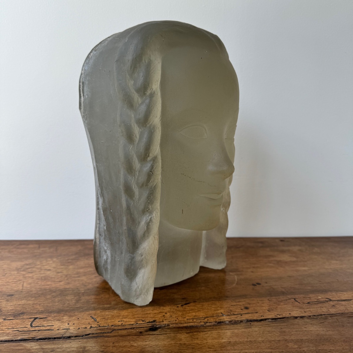 Sculpture par Lucien Lafaye visage féminin en verre moulé circa 1950-photo-4