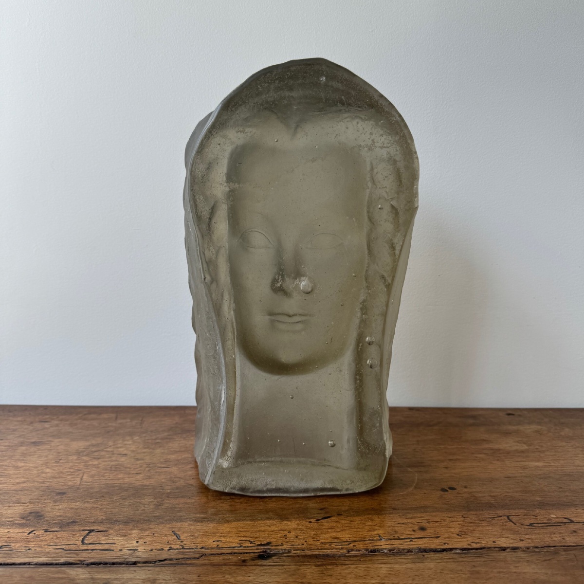 Sculpture par Lucien Lafaye visage féminin en verre moulé circa 1950-photo-2