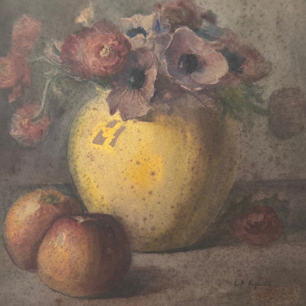Watercolor Still Life Bouquet Of Flowers 19th Century By La Rigault-photo-1