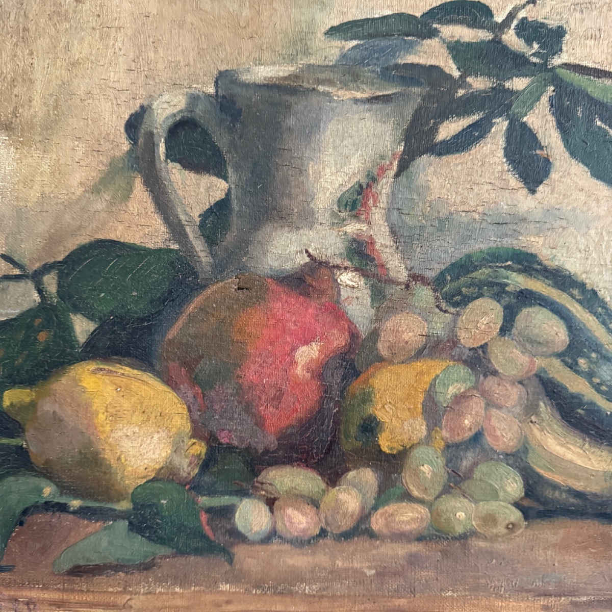 Oil On Canvas By M. Rery Still Life With Fruits And Vegetables 20th Century-photo-1