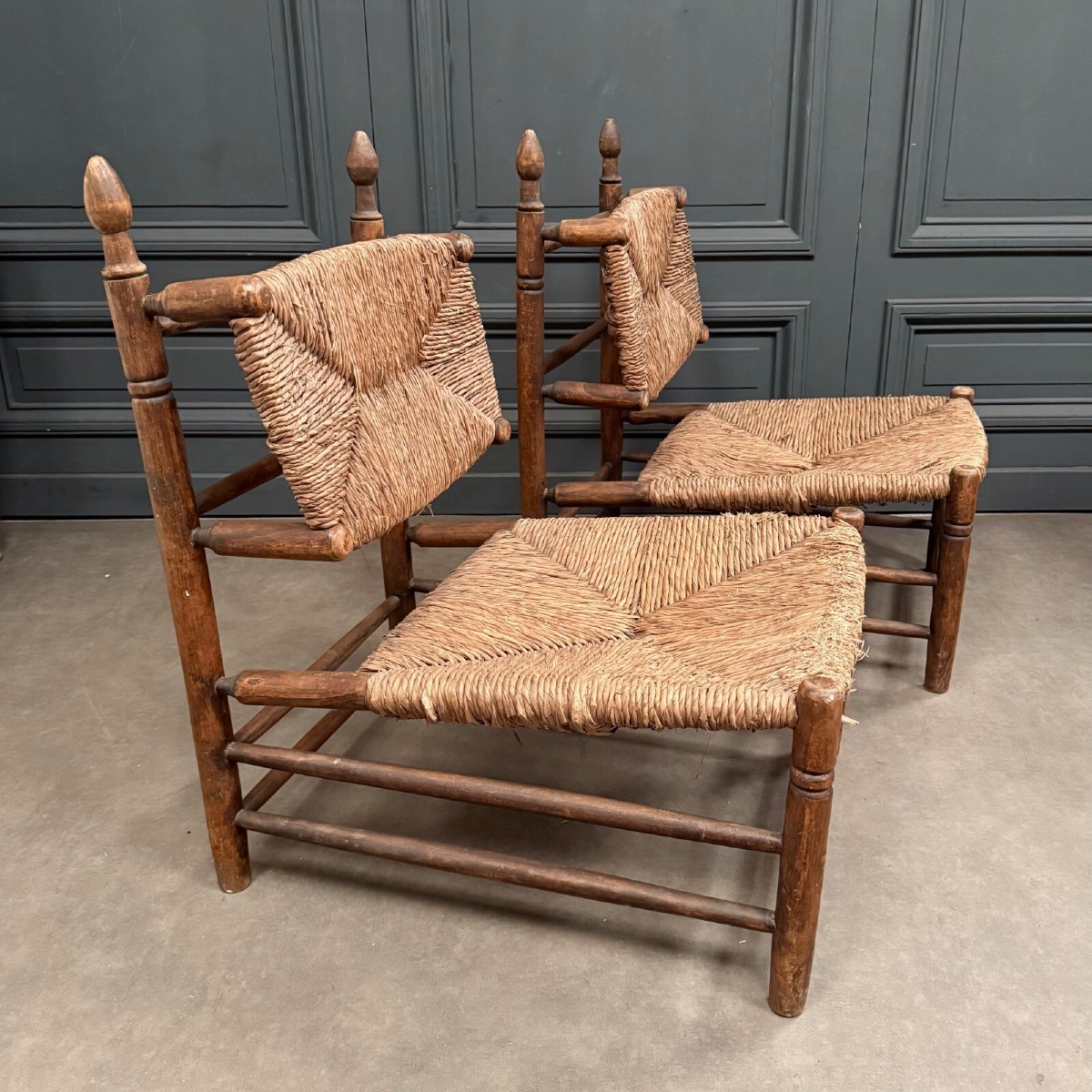 Pair Of 20th Century Straw Armchairs In The Style Of Charles Dudouyt-photo-2
