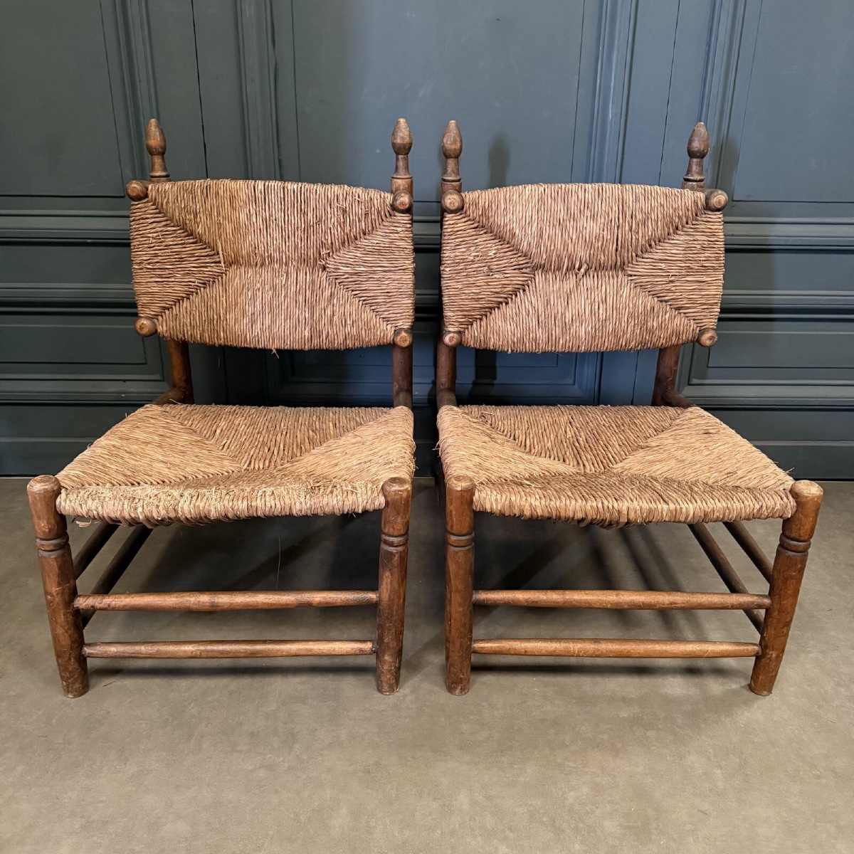 Pair Of 20th Century Straw Armchairs In The Style Of Charles Dudouyt-photo-3