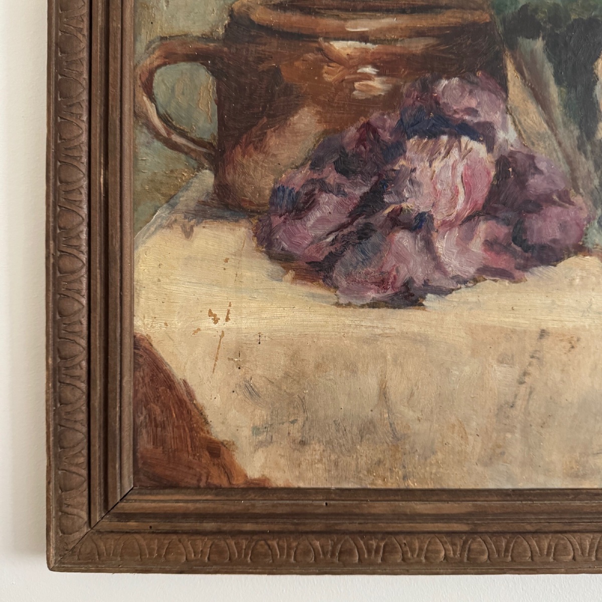 Oil On Cardboard Still Life With Jug By M. Reppere 20th Century-photo-2