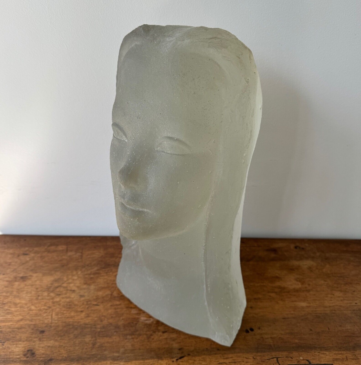 Sculpture By Lucien Lafaye Female Face In Molded Glass Circa 1950-photo-2