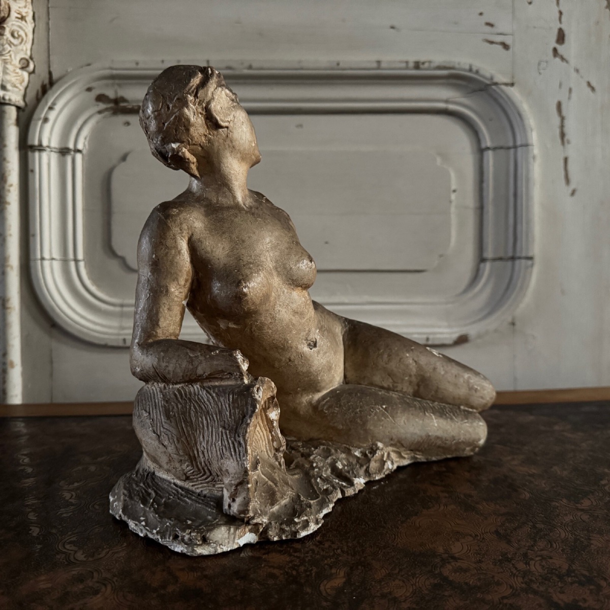 Plâtre d'atelier par Charles Filleul jeune femme dénudée assise-photo-5