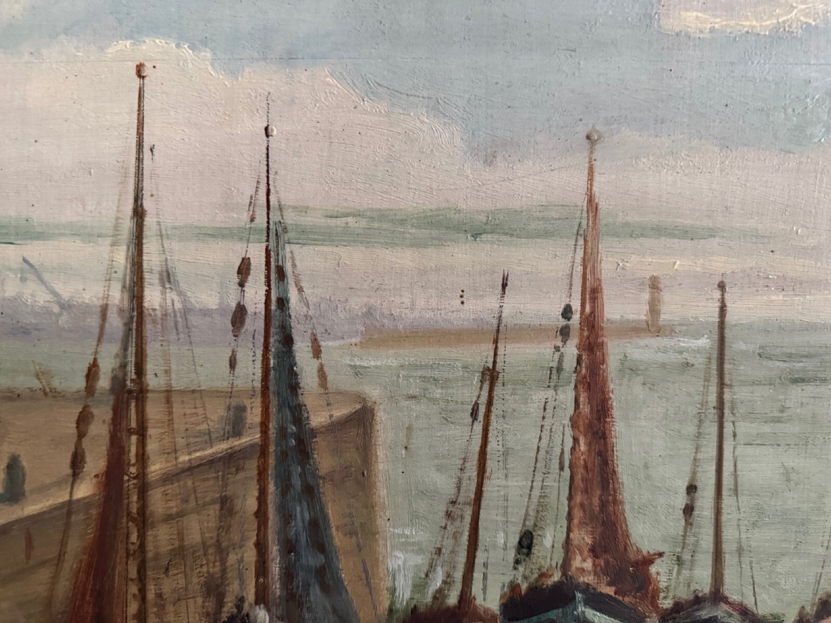 Oil On Panel 20th Century Fishing Boats By Jean Bernard Saint-nazaire-photo-2
