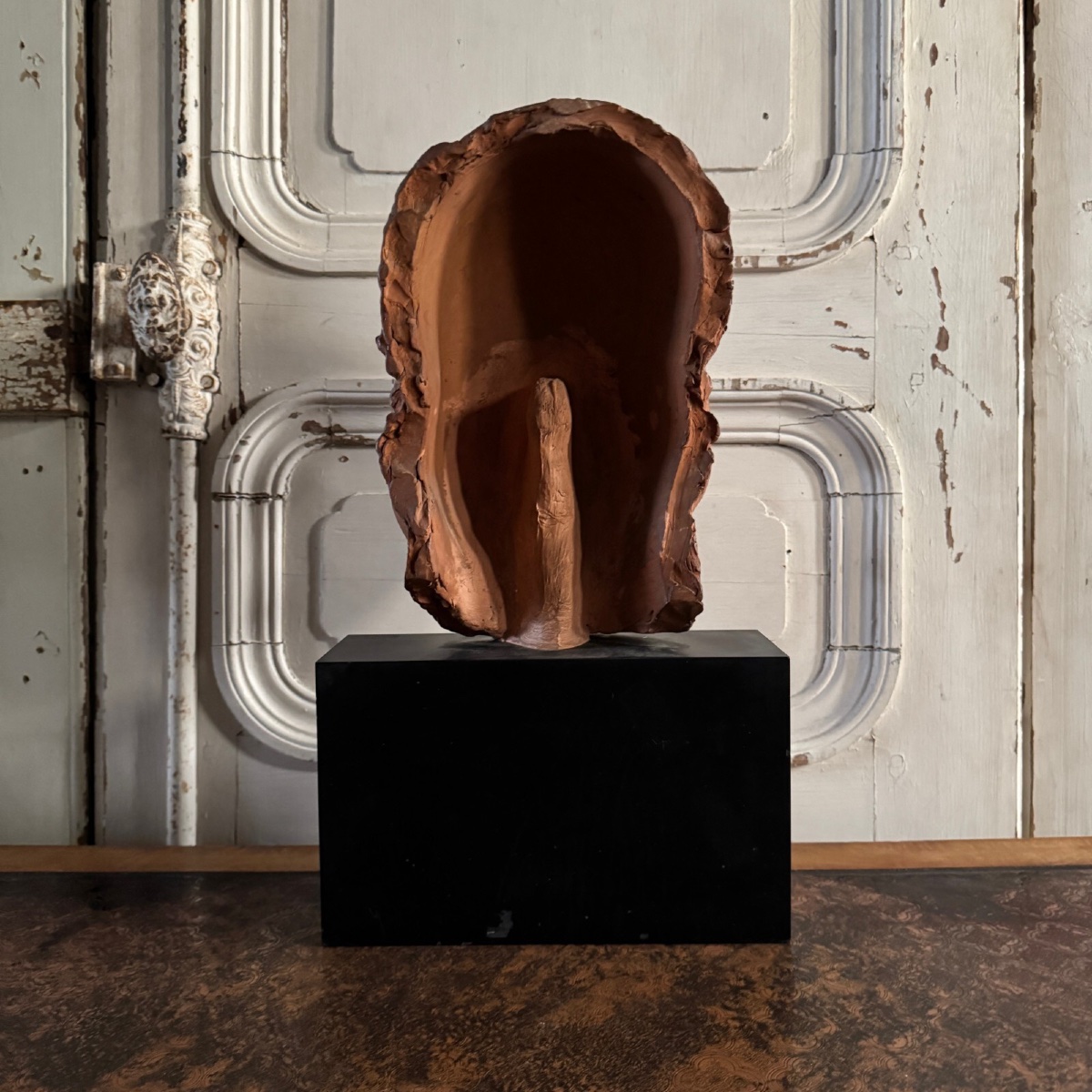 Terracotta Sculpture Of A Man's Mask By Charles Filleul, 20th Century-photo-1