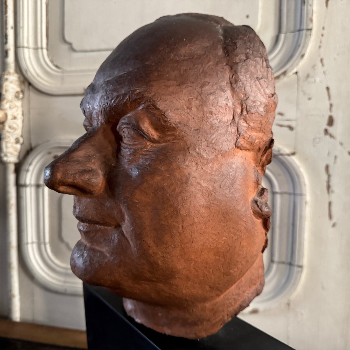 Terracotta Sculpture Of A Man's Mask By Charles Filleul, 20th Century-photo-4