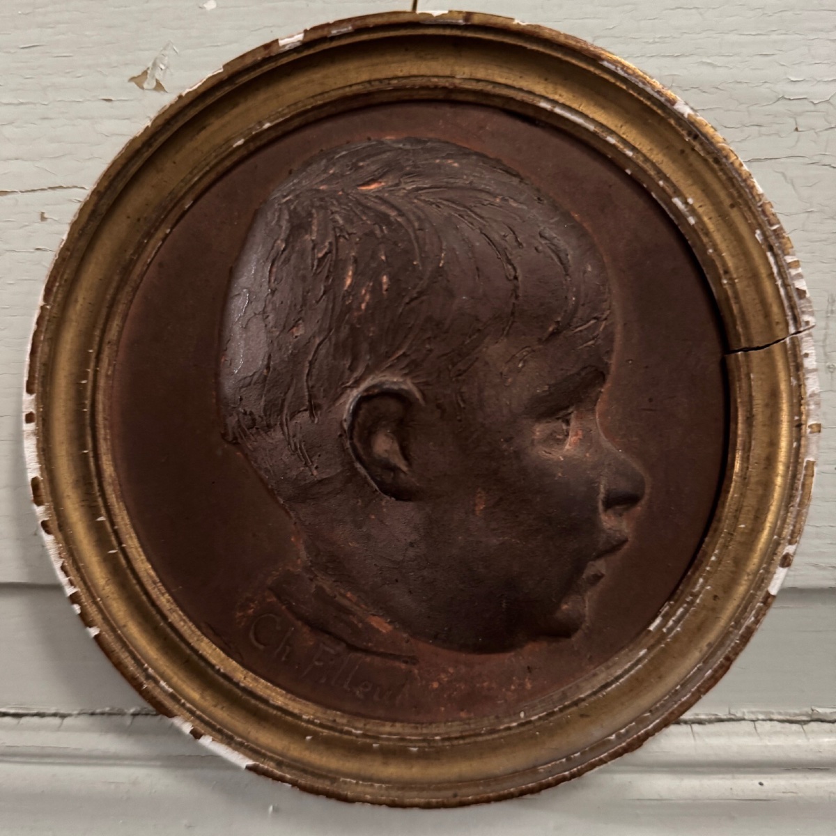 Terracotta Medallion By Charles Filleul, Profile Of A Young Boy, 20th Century-photo-1